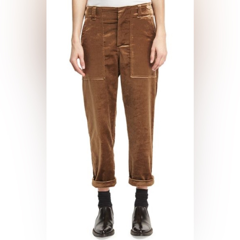 Brunello Cucinelli 42 Pants Womens Velvet Knit W/Logo Button Brown 6US A191 NWT